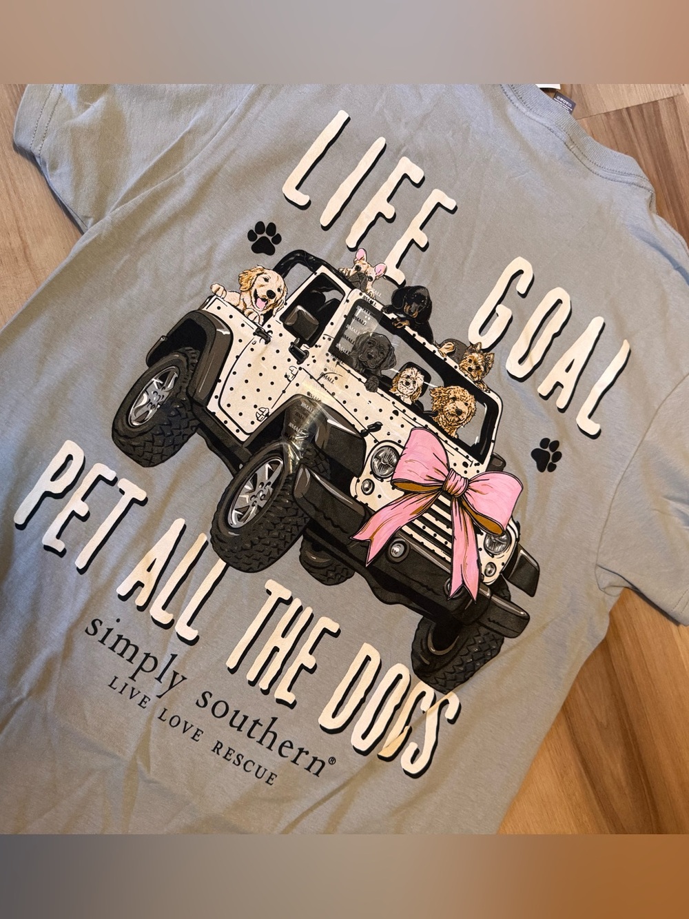 Simply Southern Light Gray Tee with Jeep & Dogs Graphic small nwt